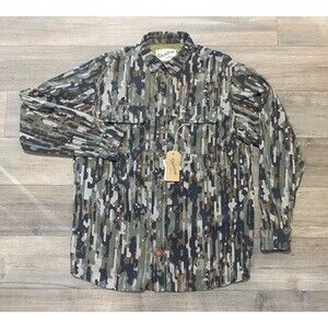 Duck Camp Lightweight Hunting Shirt Mens XL Woodland Flap Pockets Vented UPF 40
